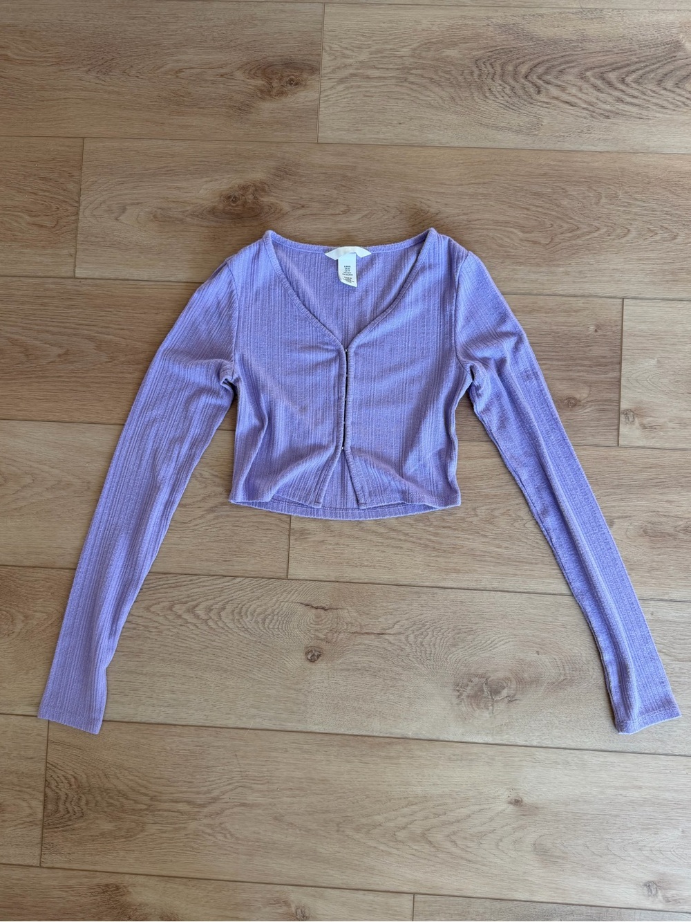 Zara Pastel Lavender Ribbed Long Sleeve Cropped Top
